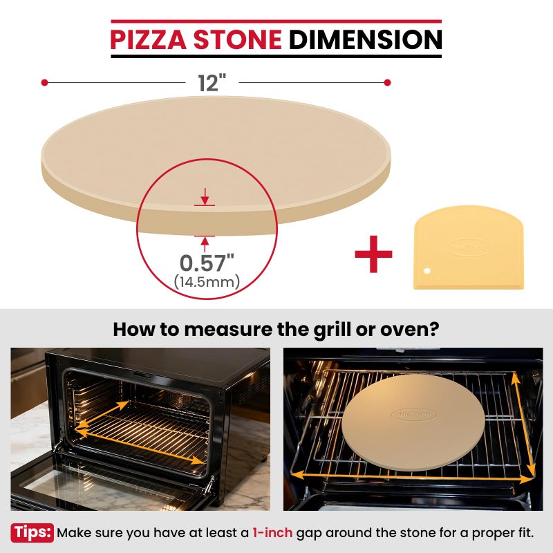 Unicook 12 Inch Round Pizza Stone, Heavy Duty Cordierite Bread Baking Stone for RV Oven, Grill and Toaster Oven, Ideal for Baking Crisp Crust Pizza, Bread, Cookies and More - Image 2